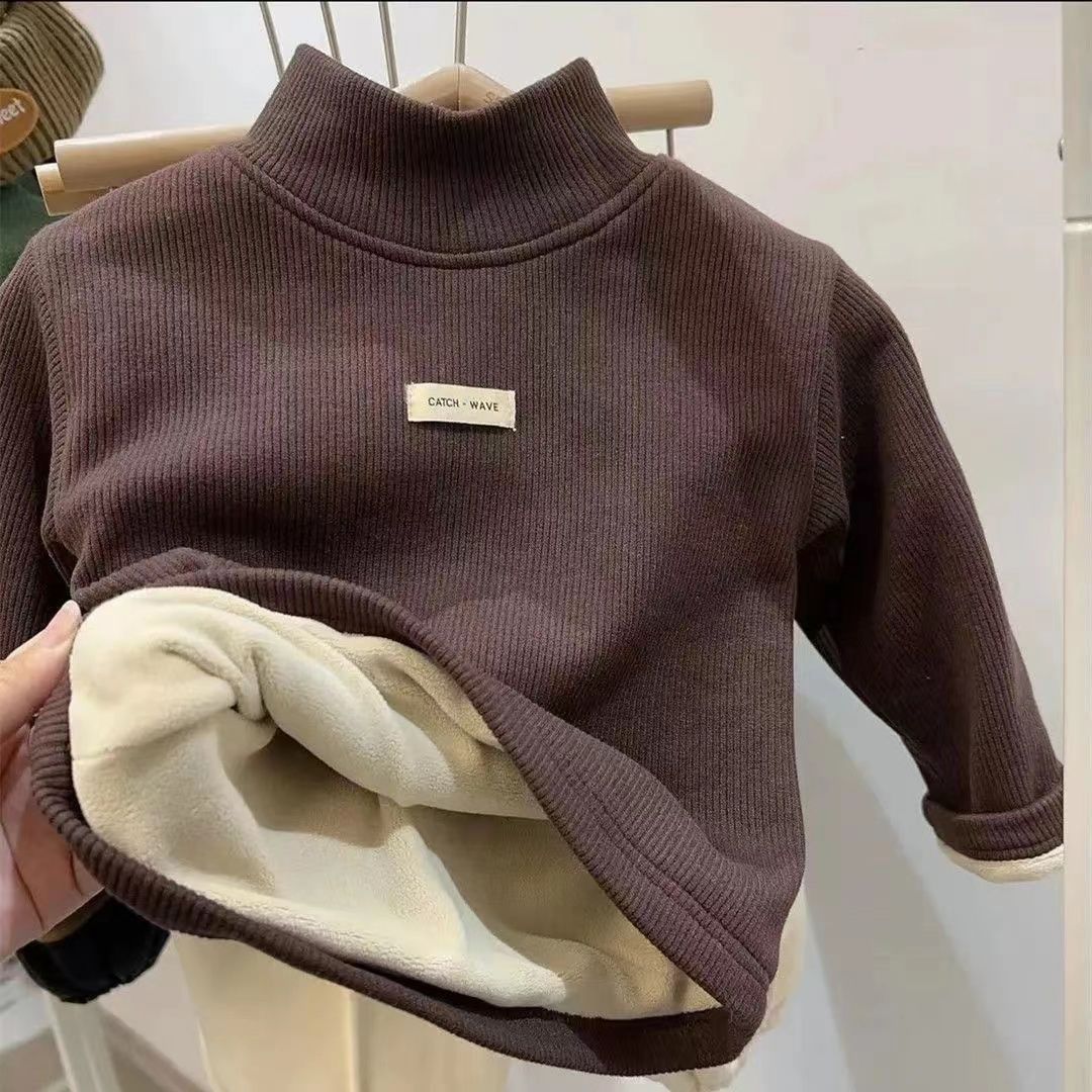 女童保暖衣服加绒加厚儿童打底衫T恤秋冬季男童半高领一体绒上衣3