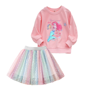女童爱丽儿公主套裙春秋两件套儿童洋气女宝宝美人鱼生日卫衣套装