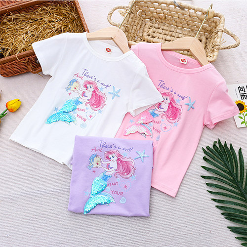 女童纯棉美人鱼T恤夏季打底衫