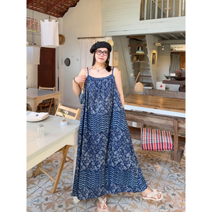 VOGANA戛纳家大码 异域度假民族风南法宽松显瘦收腰A字吊带裙 女装