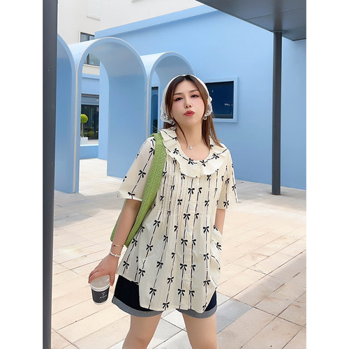 衬衫减龄荷叶领蝴蝶结宽松显瘦