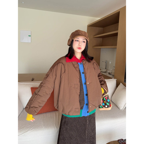 VOGANA戛纳家大码女装温暖壁炉帅气短款面包服宽松显瘦棉服厚外套
