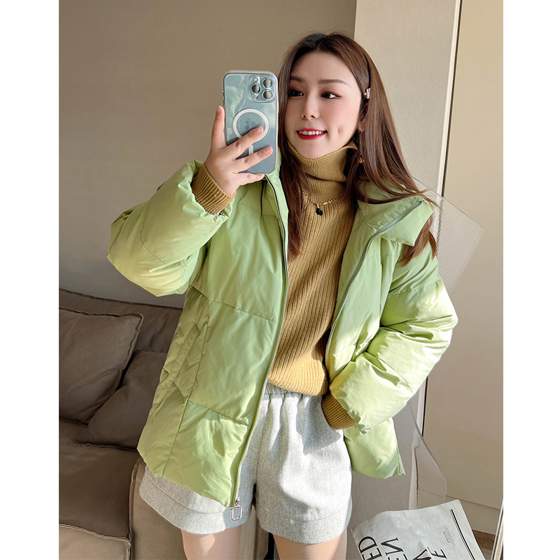 vogana戛纳家大码原创韩国休闲减龄外套冬纯色宽松连帽保暖棉服