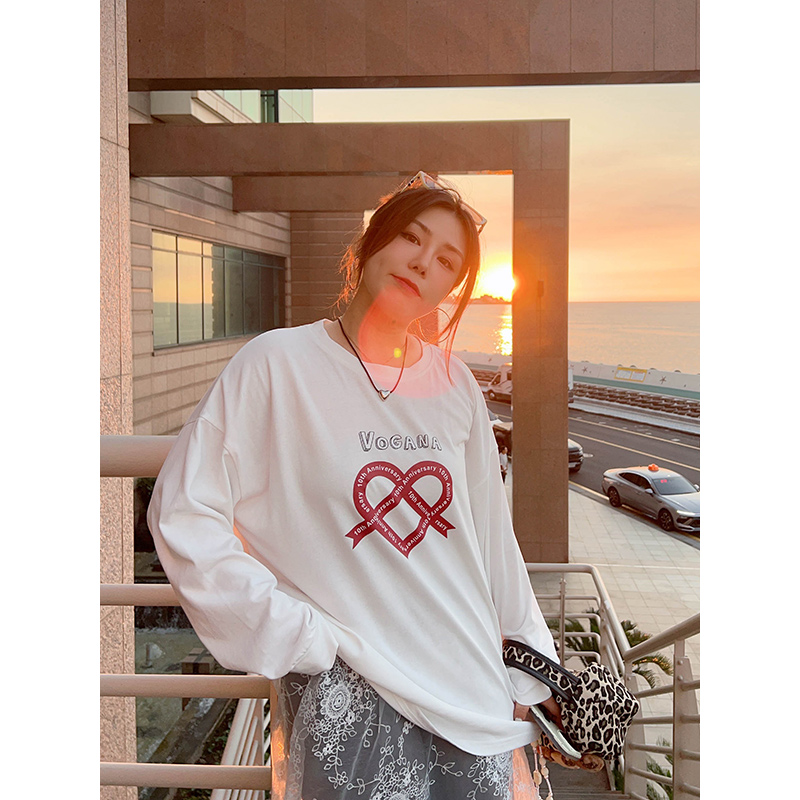 T恤宽松松弛感印花长袖全棉