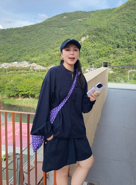 VOGANA戛纳家大码女装松弛休闲慵懒两件套装夏防晒薄外套高腰短裤
