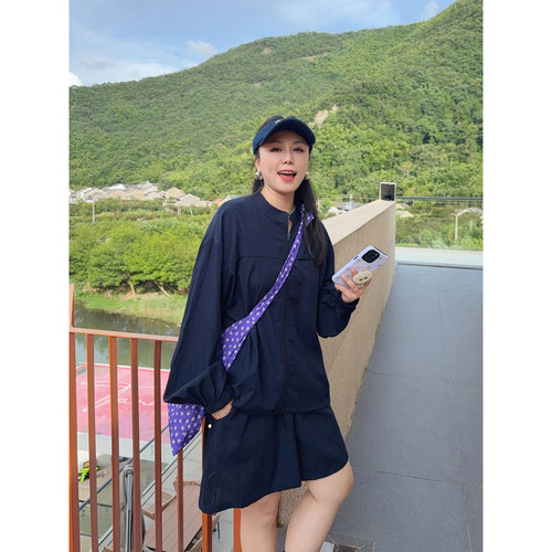 VOGANA戛纳家大码女装松弛休闲慵懒两件套装夏防晒薄外套高腰短裤