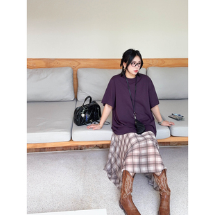 VOGANA戛纳家大码女装休闲纯欲风性感绑带后背宽松遮肉短袖棉t恤