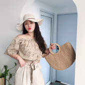 宽松性感露肩衬衫 微胖 秋款 碎花雪纺衫 4折清仓 戛纳家大码