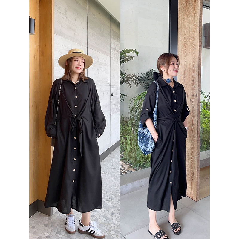 连衣裙韩版宽松收腰显瘦袖子两穿