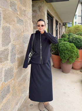 VOGANA戛纳家大码女装韩系套装胖mm遮肉显瘦卫衣外套半身裙两件套