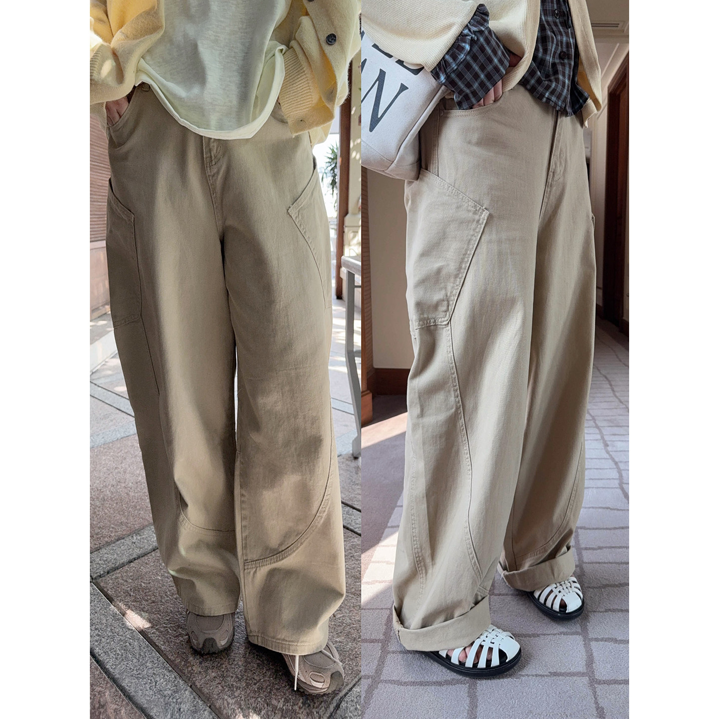 VOGANA戛纳家大码女装潇洒工装裤休闲风梨形天菜高腰直筒裤双版本