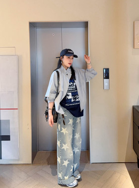 VOGANA戛纳家大码女装胖mm帅气夹克秋季立领休闲松弛酷飒工装外套