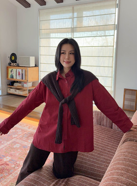 VOGANA戛纳家大码女装胖mm全棉舒适衬衫200斤显瘦披肩两件套衬衣