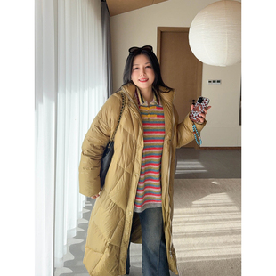 VOGANA戛纳家大码女装韩系加长羽绒服冬保暖90白鸭绒连帽加厚外套