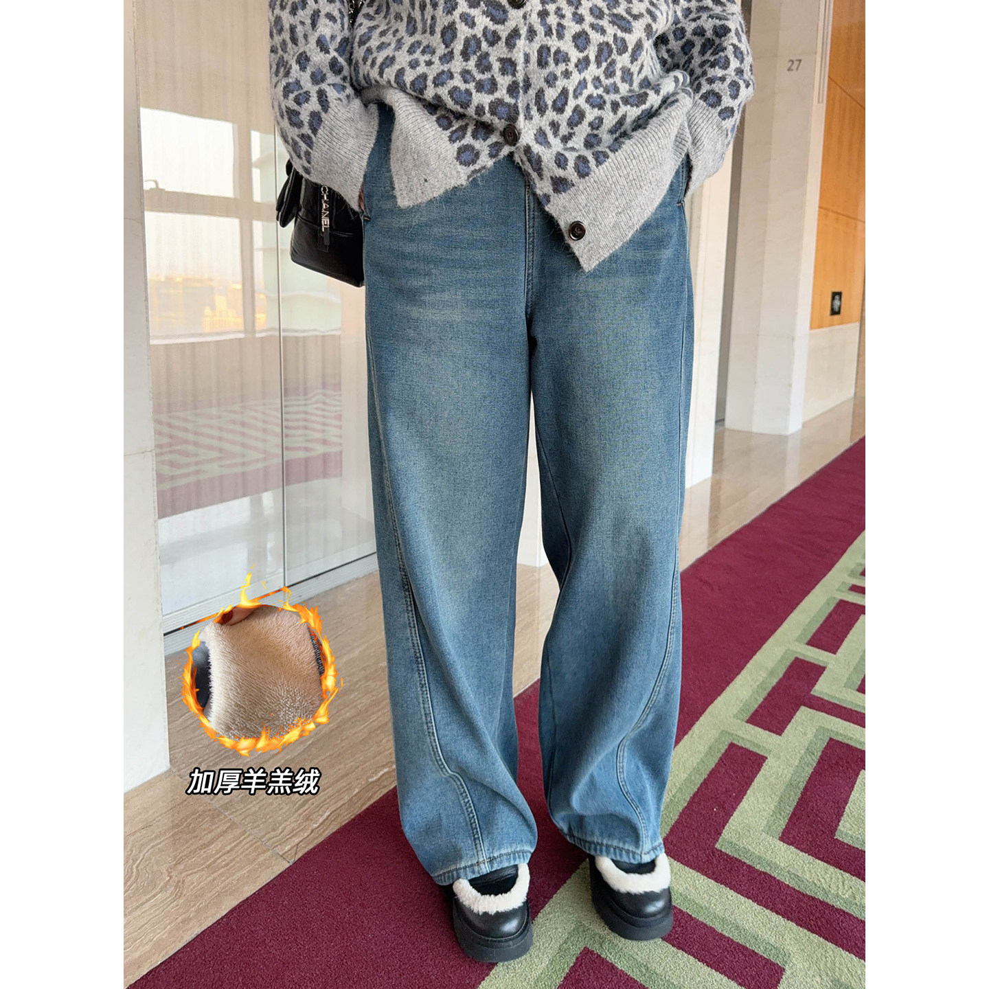 VOGANA戛纳家大码女装美式雅痞裤冬复古丹宁加绒保暖羊羔毛牛仔裤,女装/女士精品,大码裤装,淘宝优惠券,粉丝福利购,淘宝优惠卷