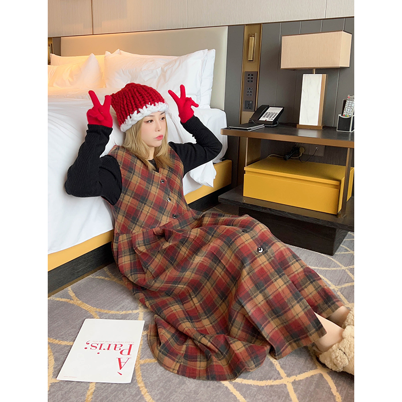 背心裙厚韩版宽松收腰A字显瘦