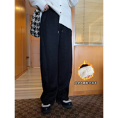 VOGANA戛纳家大码 加厚羊羔毛复合运动卫裤 女装 松弛街头vibe直筒裤
