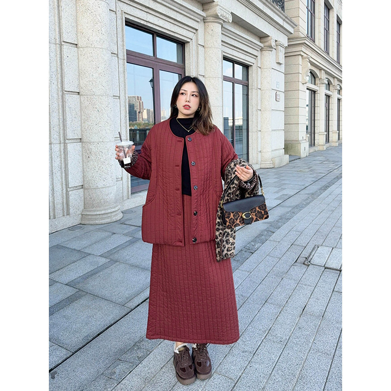 vogana戛纳家大码原创绗棉外套半身裙加厚保暖双层夹棉御寒套装冬,女装/女士精品,大码套装,淘宝优惠券,粉丝福利购,淘宝优惠卷