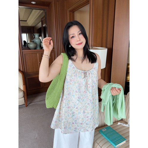 VOGANA戛纳家大码女装莫奈后花园度假夏日宽松背心遮肚腩绑带吊带