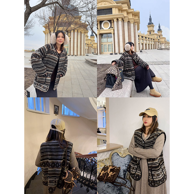 外套马甲复古花纹质感温暖羊羔毛