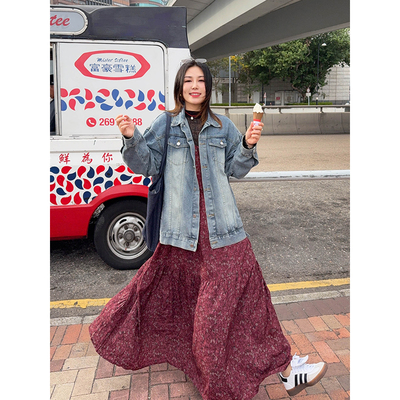 VOGANA戛纳家大码女装雅痞格调慵懒日常宽松显瘦复古丹宁牛仔外套