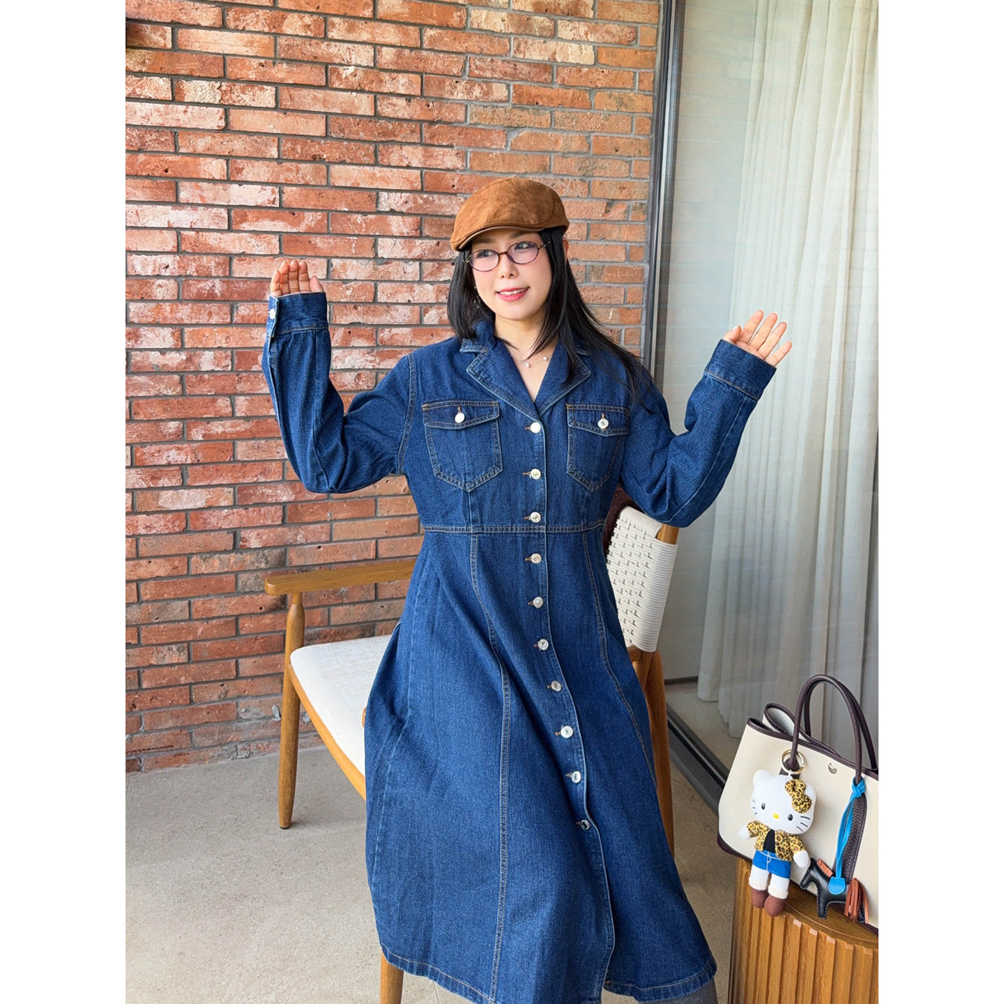 VOGANA戛纳家大码女装胖mm韩系牛仔裙200斤收腰显瘦A摆连衣裙秋