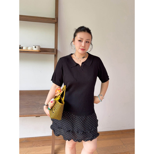 VOGANA戛纳家大码女装拉夫女孩智性老钱风polo衫宽松显瘦薄针织衫