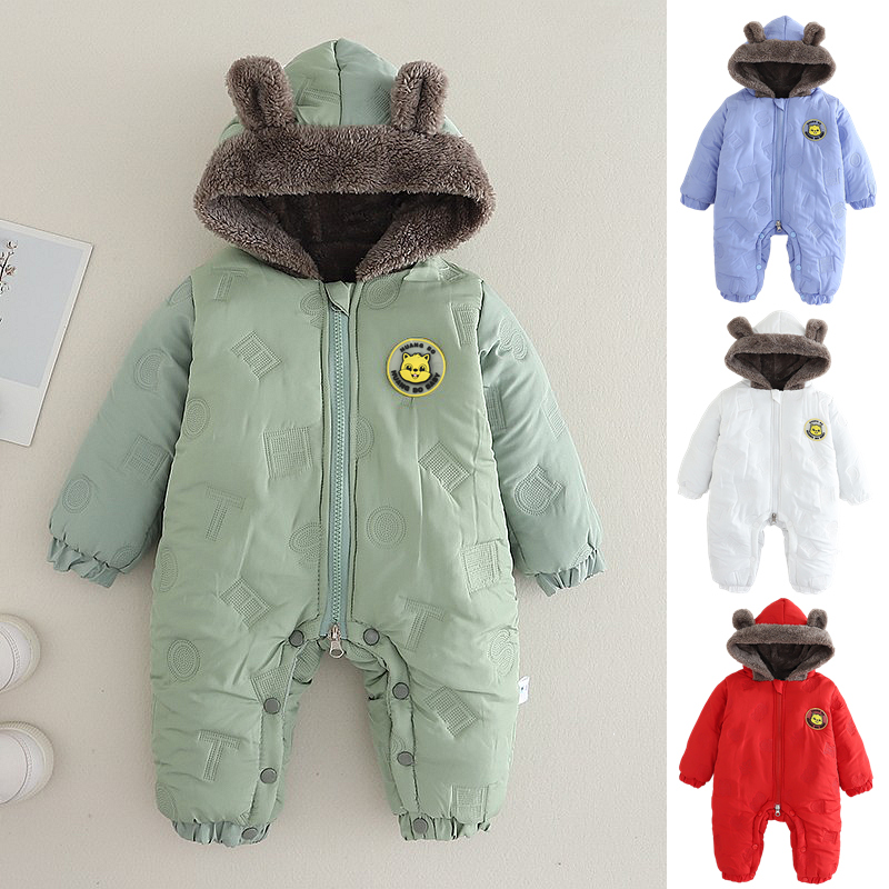 加绒加厚连帽加棉连体衣外出服冬