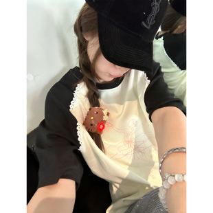 宽松刺绣上衣 ASHENONLINE 汉南洞约会 白色t恤女夏法式 甜美插肩袖