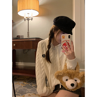 白色连帽毛衣针织衫 ASHENONLINE 长袖 明洞爱丽丝 上衣女秋冬法式