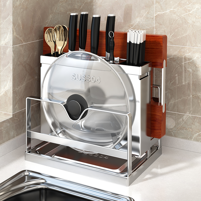 304不锈钢刀架砧板收纳架刀勺刀具锅盖厨房置物架沥水架
