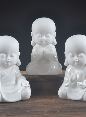 雕塑人物禅意风小和尚德化白瓷