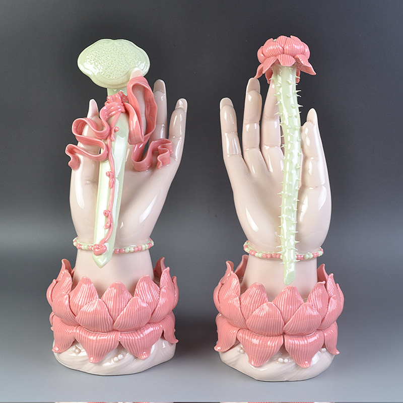 莲花如意陶瓷工艺品佛手佛堂佛前供奉家居客厅办公室桌面禅意摆件