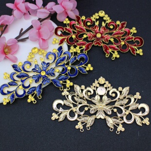 DIY明制发冠大号景泰蓝花朵仿烧蓝 手工合金DIY团扇古风装饰配件