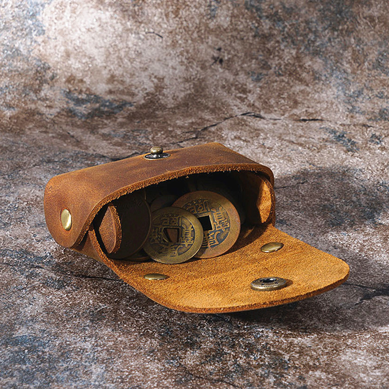 复古疯马皮迷你硬币包实用日系