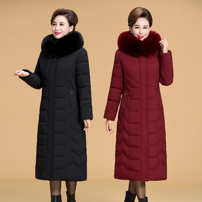 女中长款过膝冬季加厚羽绒棉服