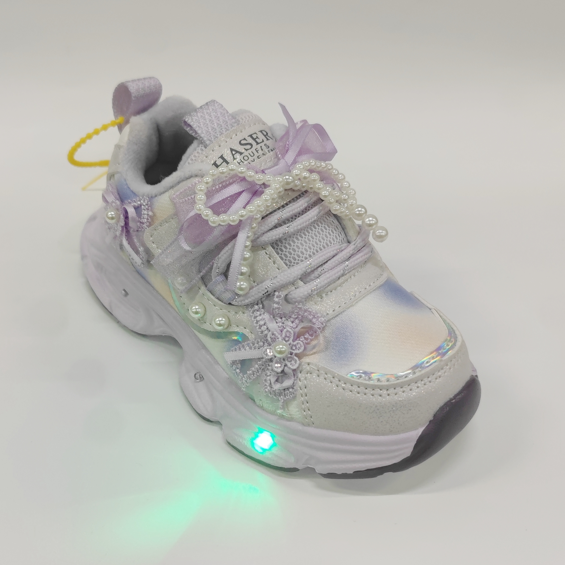 2025秋冬新款女童薄绒二棉亮灯发光鞋儿童粘扣珍珠潮流软底运动鞋