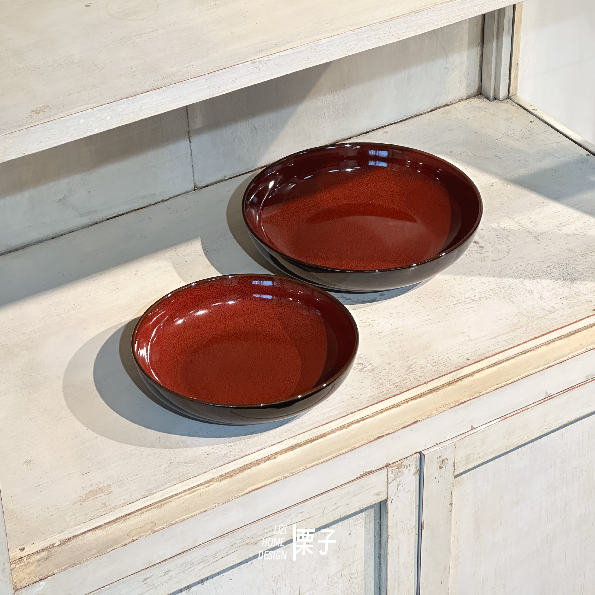 「栗子家设」喜庆麟彩红深盘汤盘陆升窑变盘子结婚乔迁餐具釉下彩