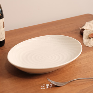 「栗子家设」宋song蒸鱼盘波龙盘椭圆盘羽毛纹家用鱼盘子酒店鱼盘