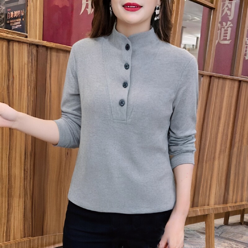 德绒打底衫女秋冬装新款洋气妈妈长袖t恤大码保暖内搭立领上衣服