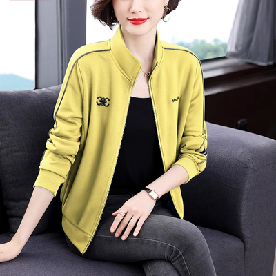 立领开衫拉链卫衣女春秋冬新款洋气妈妈长袖上衣大码加绒加厚外套