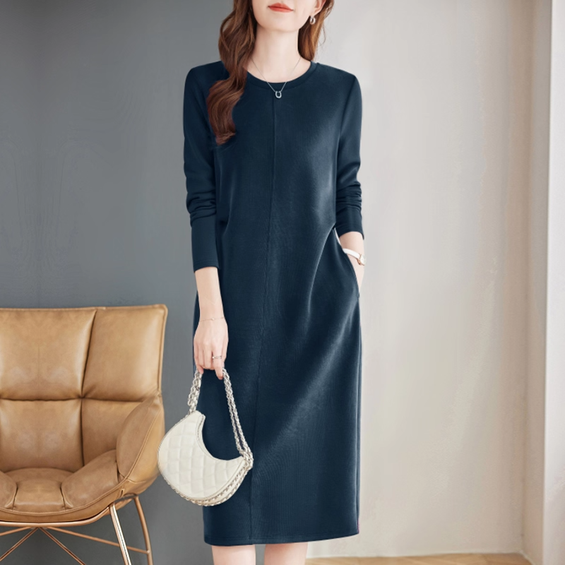 高档长袖连衣裙秋季新款洋气妈妈宽松女装大码胖mm显瘦中长款裙子