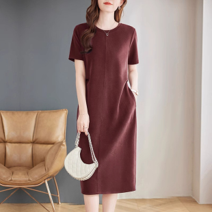 短袖连衣裙夏季新款大码女装洋气胖mm宽松显瘦直筒遮肉中长款裙子