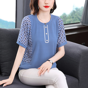 纯棉短袖t恤女夏季2025新款妈妈洋气体恤大码胖mm宽松女士上衣服