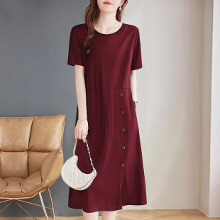 女士胖mm宽松显瘦中长款 短袖 休闲大码 夏季 裙子 连衣裙女2025年新款