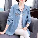 长袖 新款 洋气大码 女士衬衣外套 上衣中长款 女装 纯棉衬衫 2025春秋季