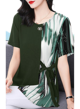 纯棉短袖t恤女装夏新款洋气妈妈体恤衫大码胖mm中长款宽松上衣服
