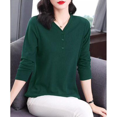纯棉长袖t恤女装2025年秋冬新款中年妈妈上衣大码宽松女士打底衫