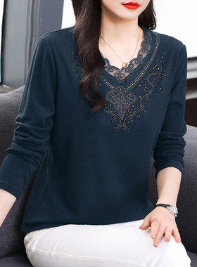 德绒蕾丝打底衫女装2026秋冬新款洋气妈妈长袖t恤大码保暖上衣服