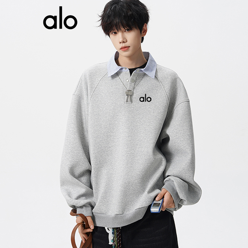 alo卫衣韩版假两件撞色拼接加绒休闲长袖男女翻领宽松套头上衣